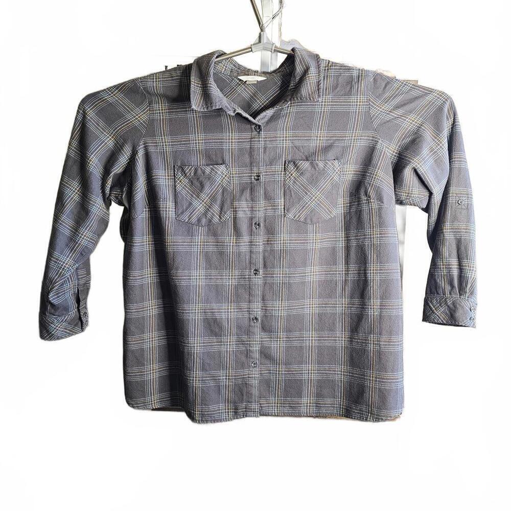 cj banks 3X Gray Plaid Button-Up Shirt